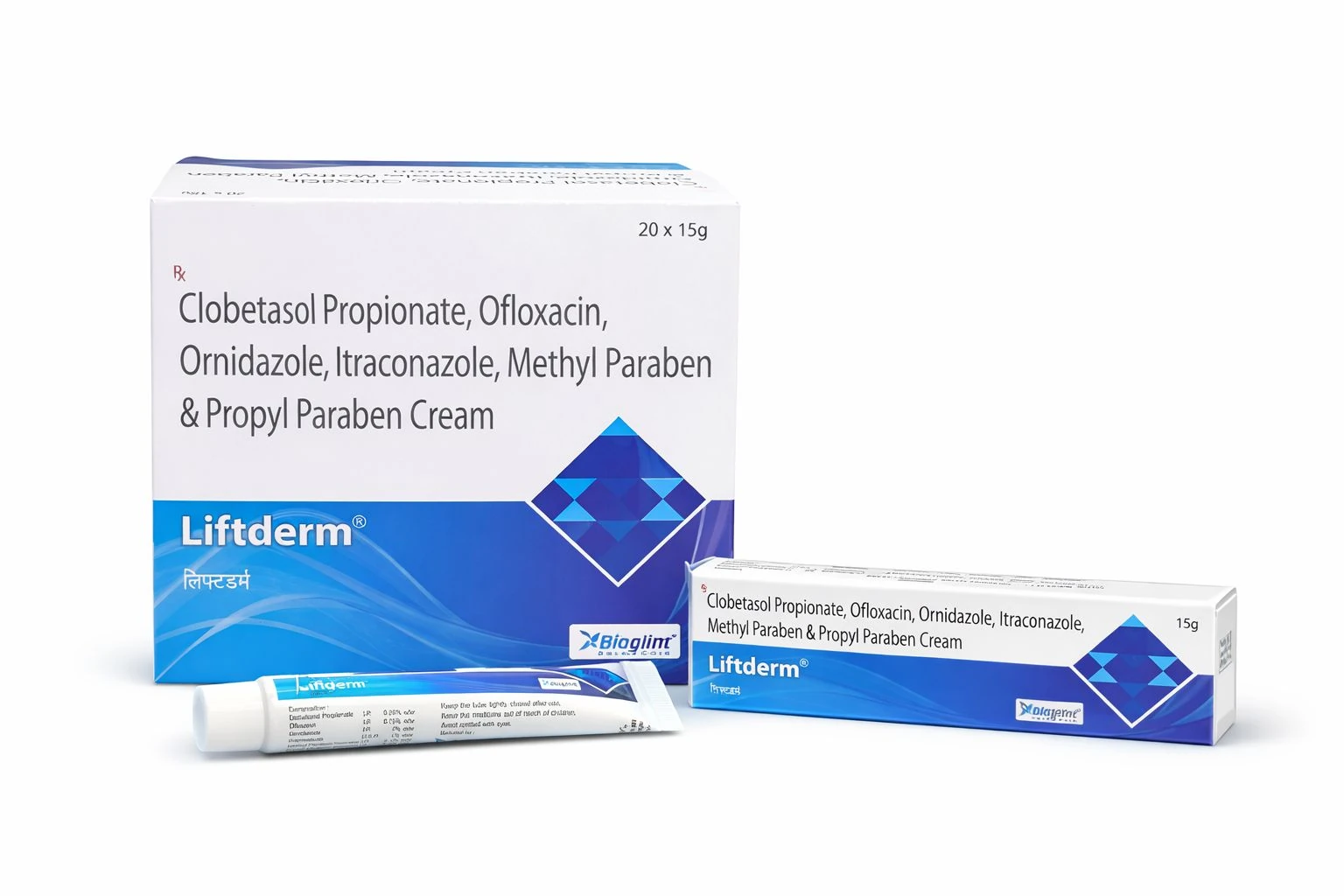 Bioglint Liftderm Cream containing Clobetasol Propionate, Ofloxacin, Ornidazole and Itraconazole