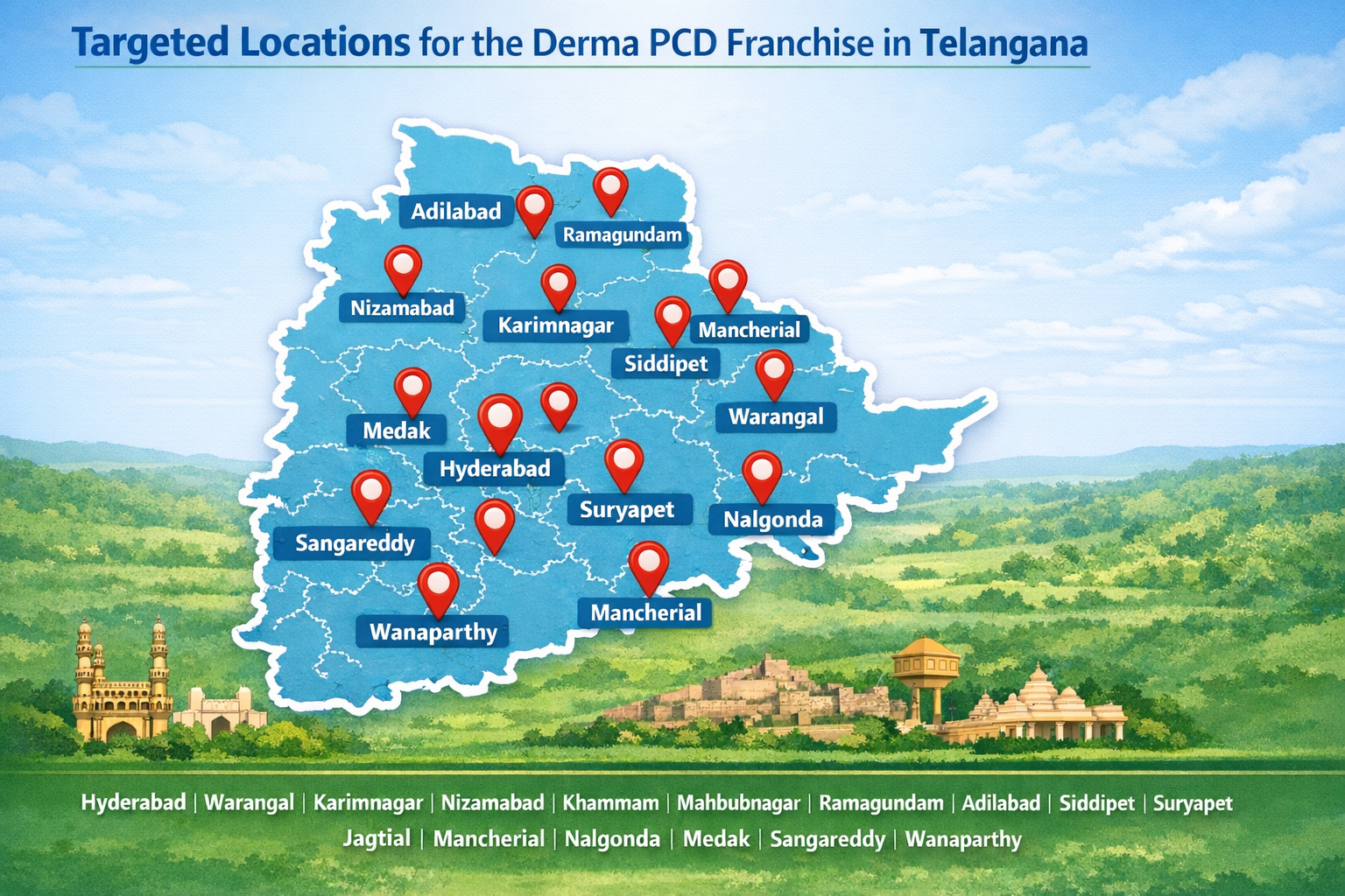 Targeted Locations for the Derma PCD Franchise in Telangana