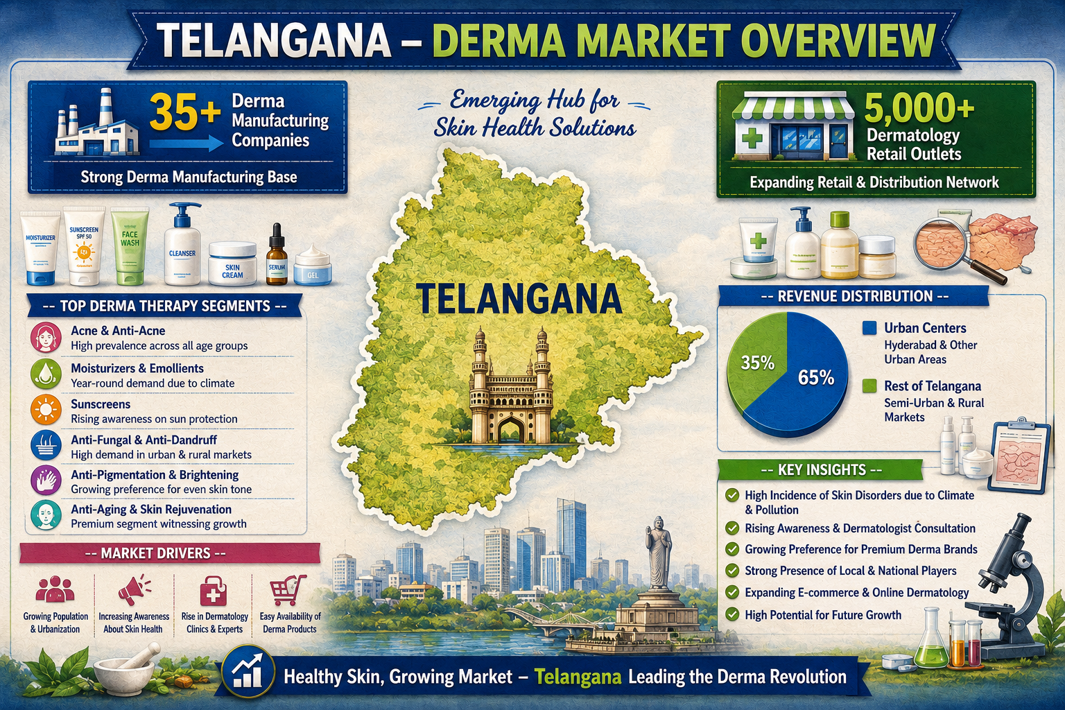 Telangana derma market overview infographic